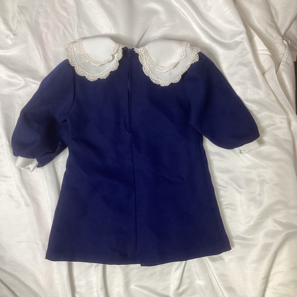Vintage toddler size 4 Navy Blue white bib pleated dress - Picture 3 of 12